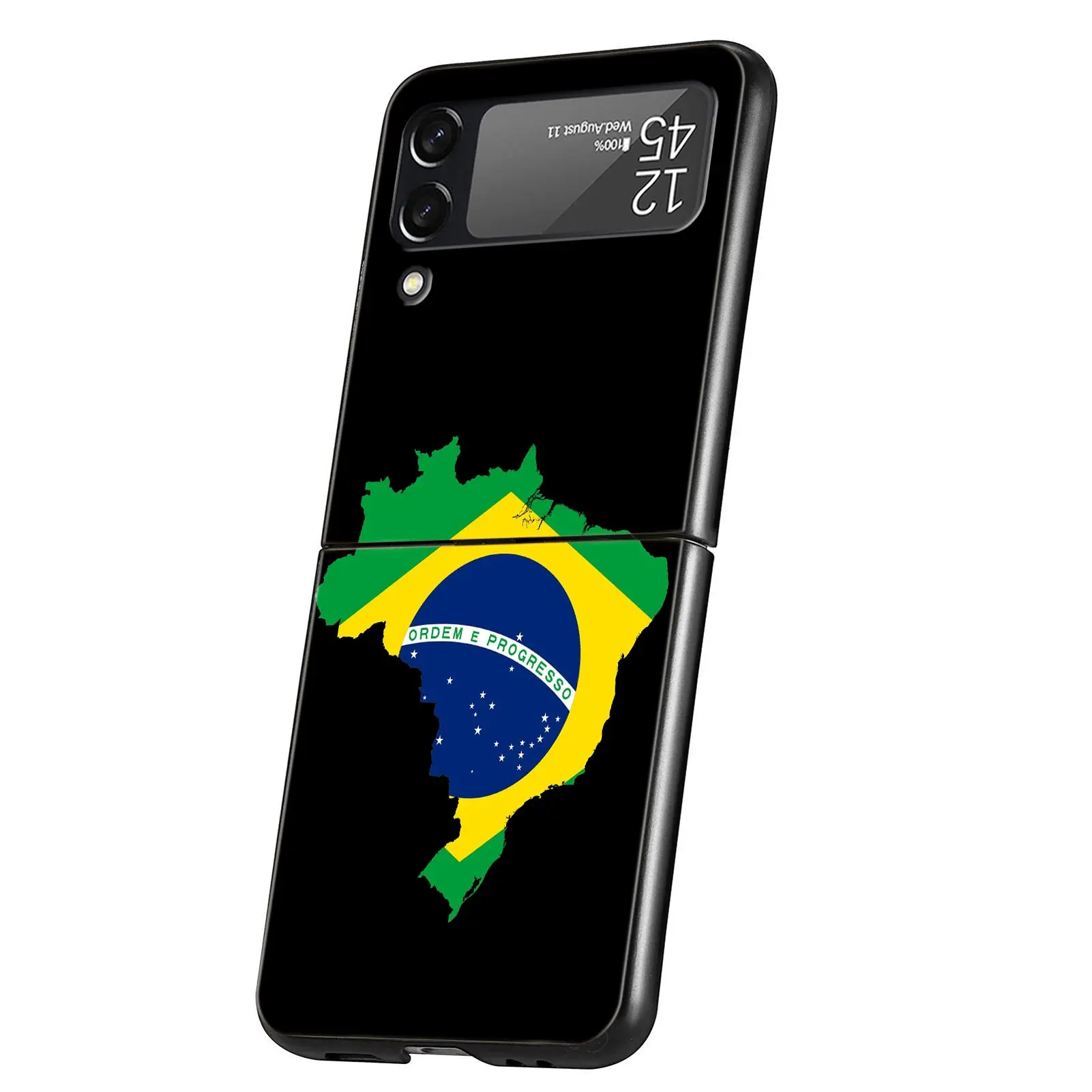 Brazil Flag Themed Black Folding Phone Case - Durable Hard Shell Cover