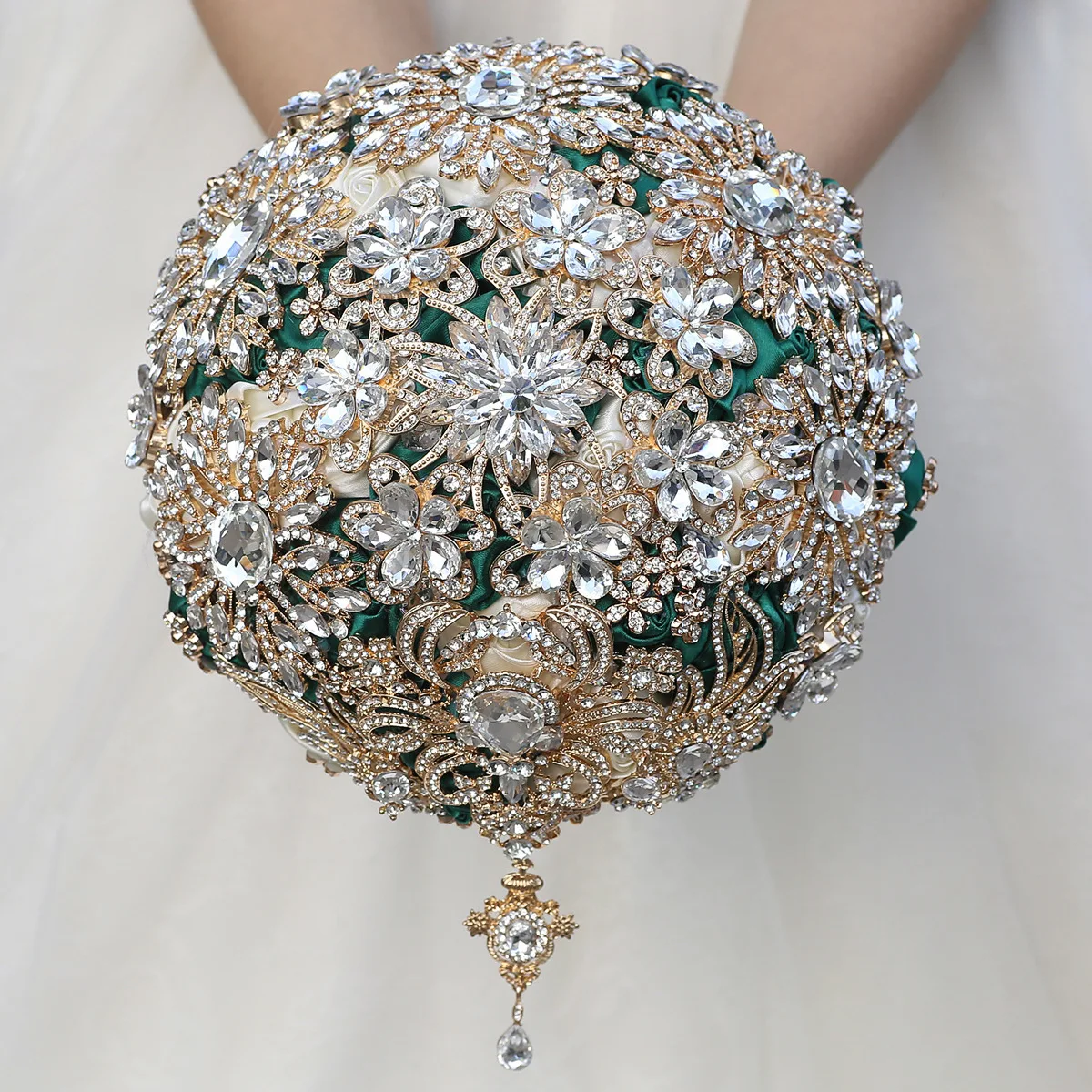 Wedding Bouquet Luxury Jewelry Drop Brooch Bouquet Gold Wedding Bouquets Crystal Teardrop Bridal Pearl Tassels