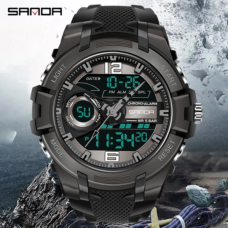 

SANDA NEW Top Luxury Watches Men Military Mens Watch Waterproof Sport Wristwatch Dual Display Watch Male Relogio Masculino 6015