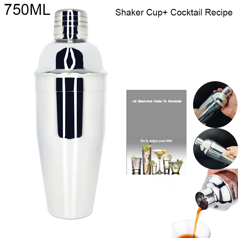 750ml Cocktail Shaker With Cocoktail Recipe Booklet,Martini Stainless Steel Mixer Bartender Bar Shakers (25/20oz) Tools
