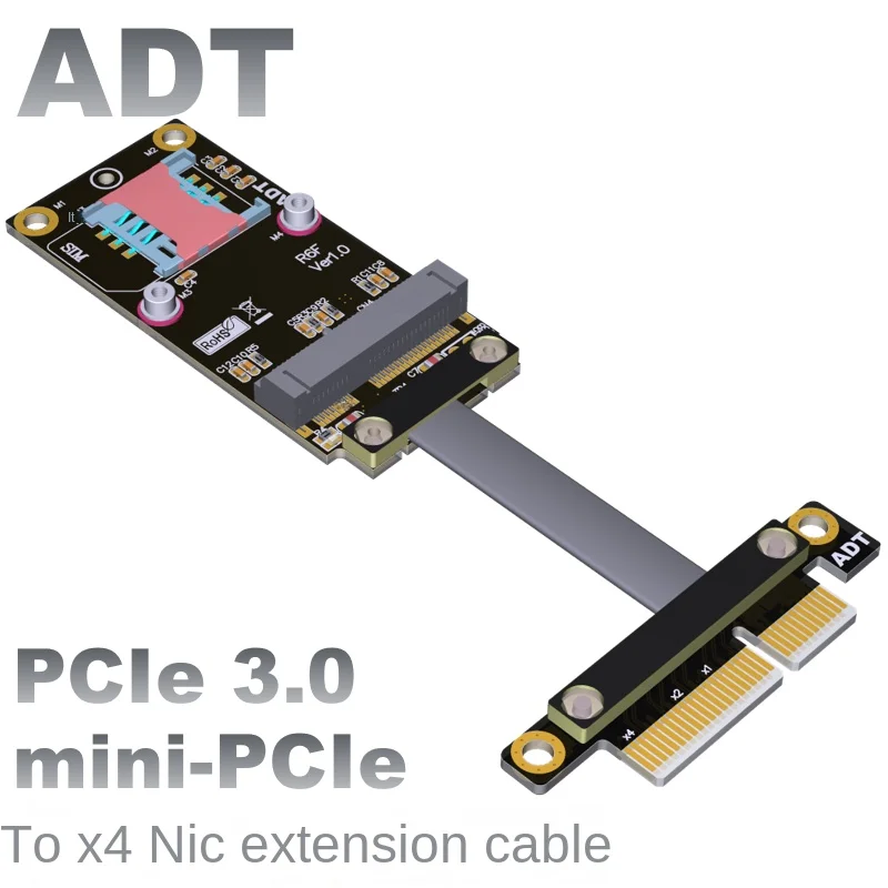 

PCIe x4 Удлинительный кабель подключается к мини PCIe wireless NIC. mpcie подключается к ADT