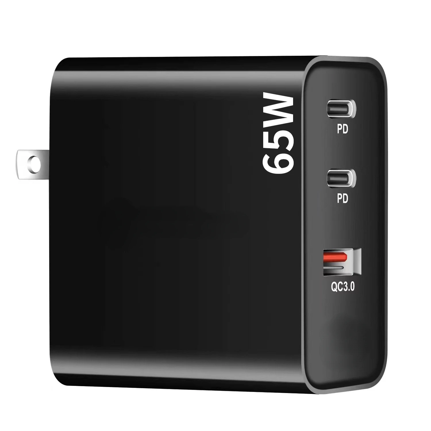 

65W GaN USB-C + USB-A Foldable Fast Charger US Dual Port 65W Wall Charger Travel Adapter Universal with Replaceable Plug