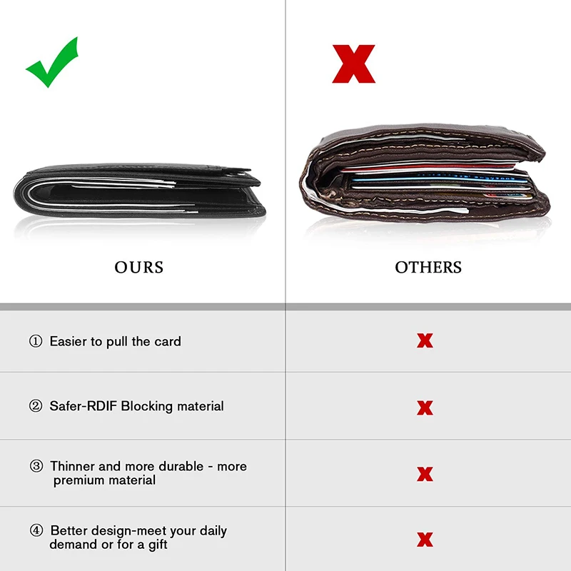 YATBEST Men's Wallet Three Fold Large Capacity 100% Genuine Leather RFID Anti Theft Brush With Coin Pocket Minimalist Money Bag 5
