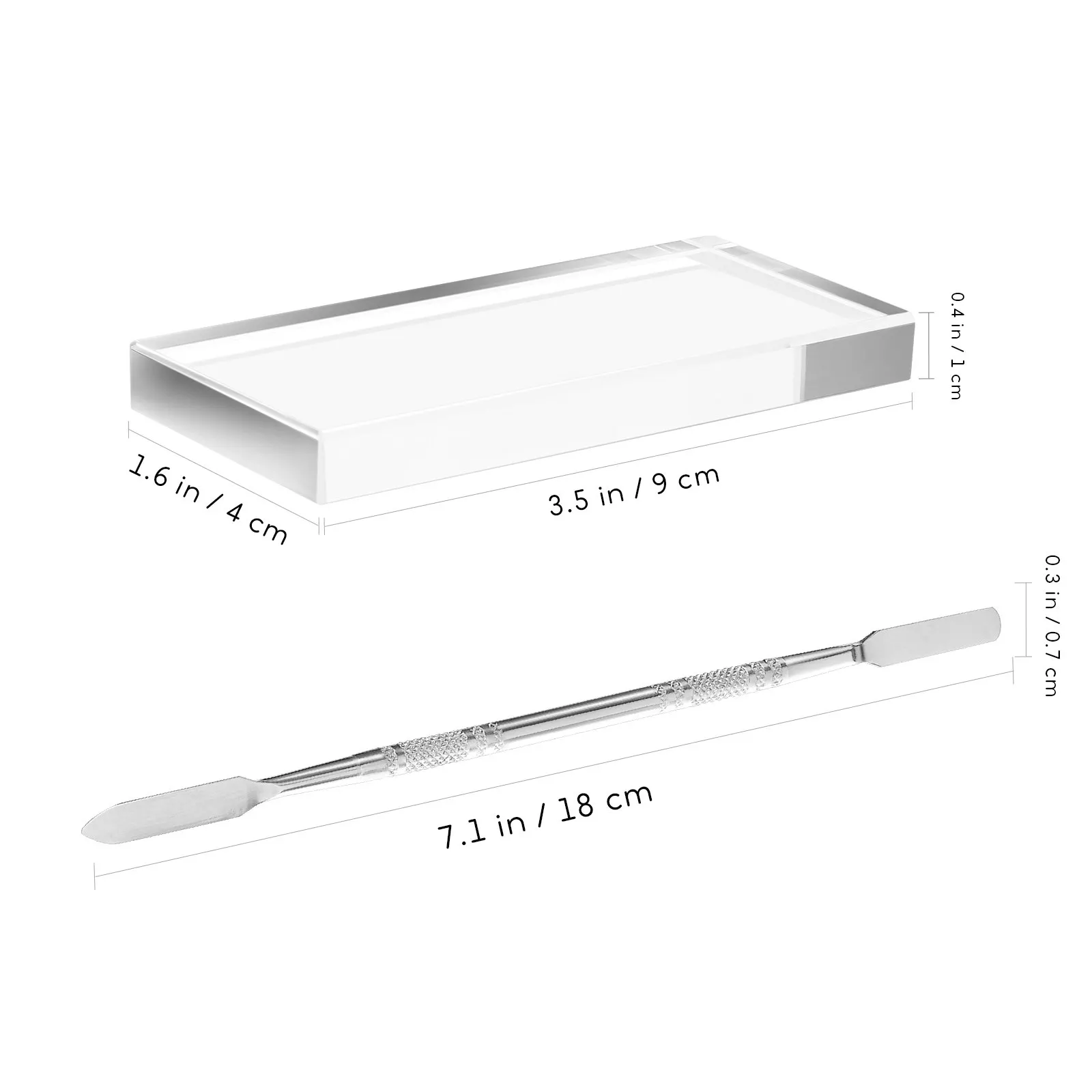 3Pcs 네일 아트 팔레트 유리 투명 스무스 믹싱 보드 네일 젤 폴리쉬 아크릴 페인트 파운데이션 스테인레스 스틸 듀얼 헤드