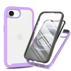 Ultimate 360° Protection Transparent Shockproof Phone Case with PET Screen Film - iPhone 16e (PURPLE)