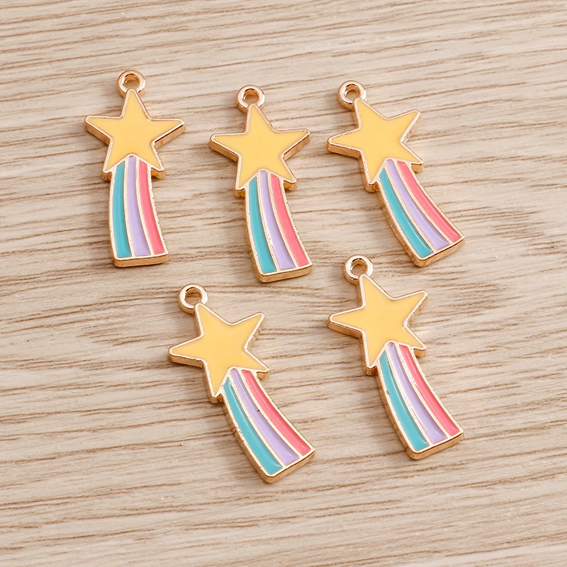 10 Stück 12 x 25 mm niedliche Emaille-Stern-Regenbogen-Charms-Anhänger für die Herstellung von Tropfen-Ohrringen, Halsketten, Armbändern, DIY-Handwerk, Schmuckzubehör – Detail 5
