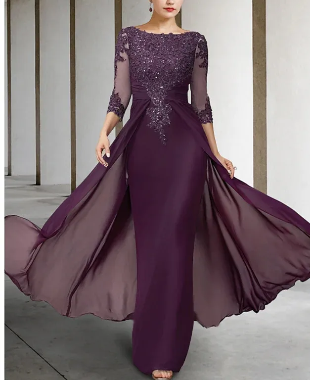 Sheath Mother Of The Bride Dress Elegant Jewel Neck Floor Length