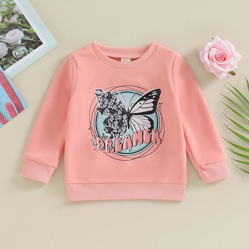 

Toddler Infant Baby Girl Spring Fall Clothes Butterfly Jumper Long Sleeve Pullover Top Crew Neck Sweatshirt