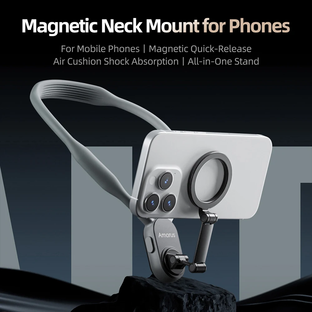 Phone Neck Mount Cell Phone Selfie Stick Smartphone Selfie Stick Selfie Stick Silicone Magnetic Neck Mount Quick Release Hold For IPhone 15 14 13 12 SAMSUNG HUAWEI XIAOMI Vlog Selfie