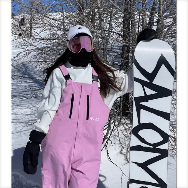 Unisex Ski Pants Overalls Pink Suspenders Trousers For Men Women Windproof Waterproof Warm Outdoor Snowboard Sports Clothing 1