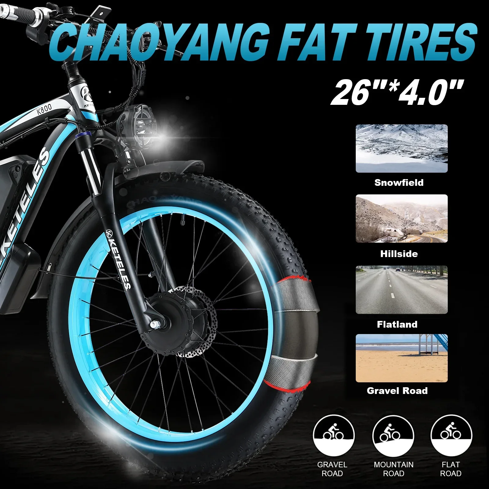 NEW KETELES K800 Motor Electric Bicycle Dual Motor 2000W 48V 23AH Lithium Battery E-Bike Off-road Tyre Aluminum alloy e-bicycle