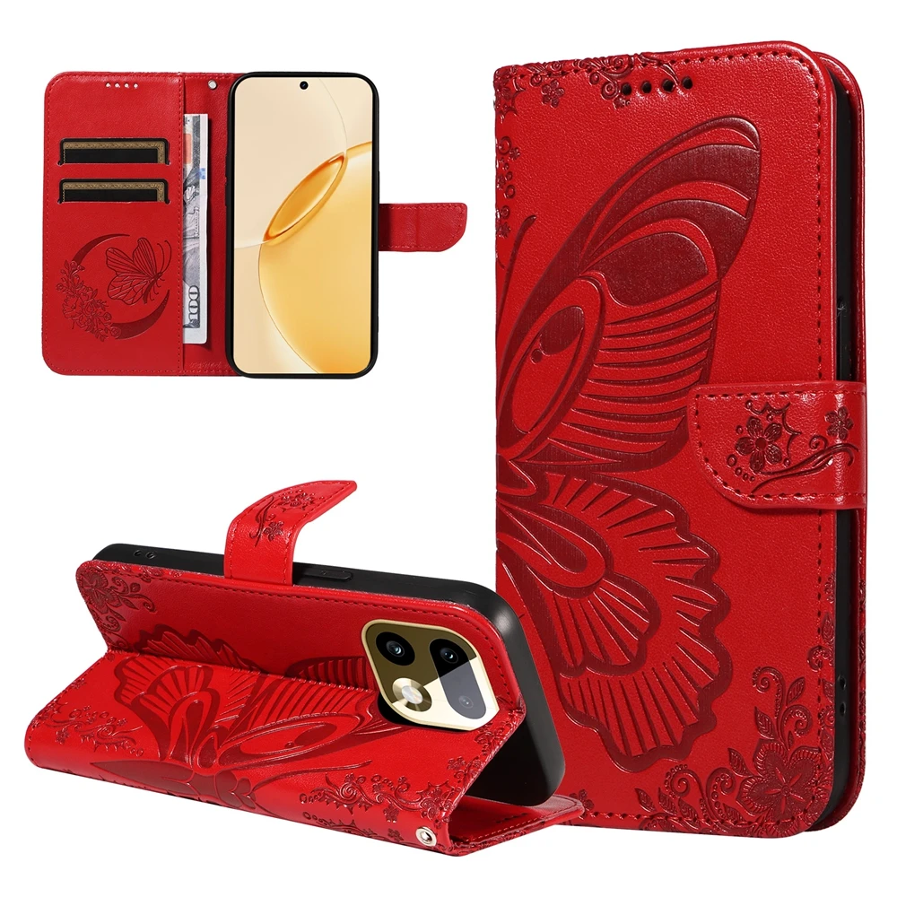 OPPO Realme 16 15 15T 14 14T 14X Pro Plus 5G용 자석 가죽 지갑형 플립 케이스, 스탠드 기능 및 3D 양각 나비 디자인