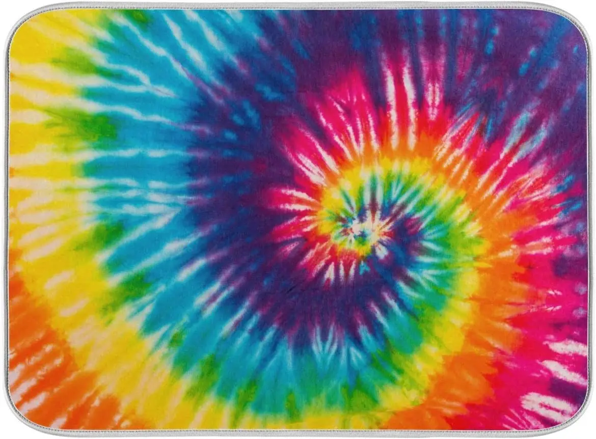 

Rainbow Tie Dye Dish Drying Mat 18x24 Inch Colorful Art Dishes Pad Dish Drainer Rack Mats Absorbent Fast Dry Kitchen Accessories