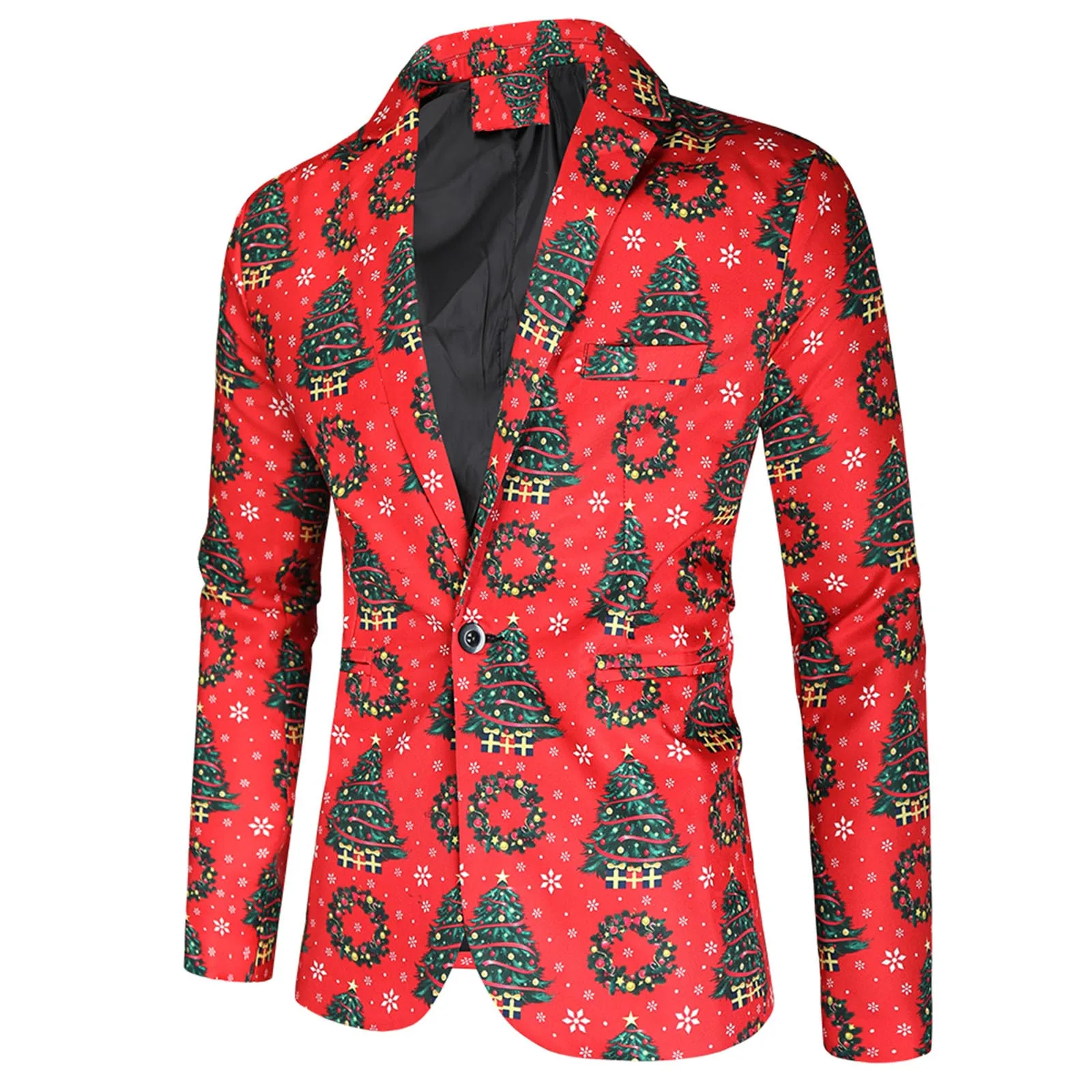Christmas Hawaiian Shirts Christmas Tree snow Printed Blazer Men Fashion Suit Coat Long Sleeve Beach Lapel Men's Clothing