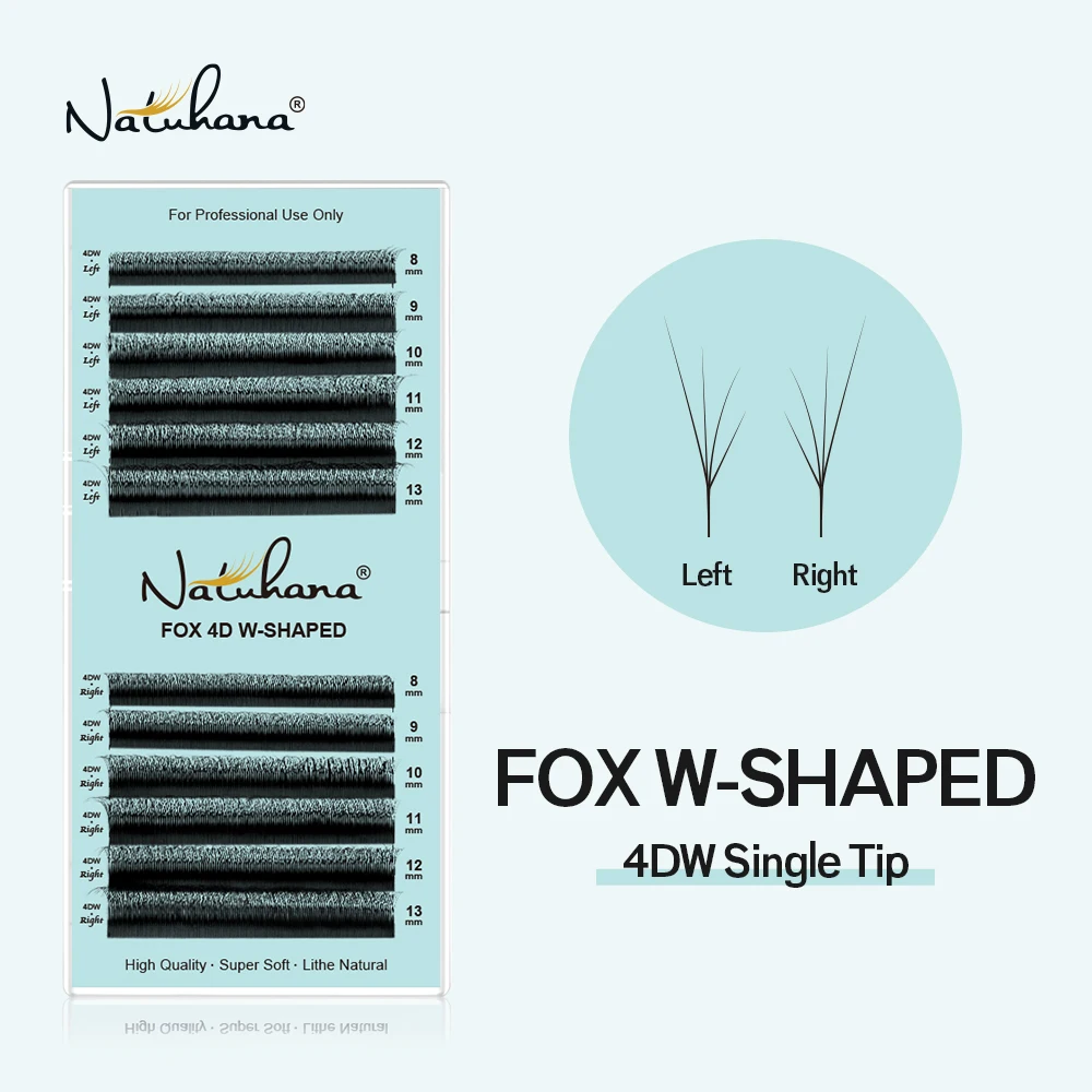 NATUHANA Fox 4D W-förmige Wimpernverlängerung, mattschwarz, natürlich, dünn, künstlicher Nerz, falsche Wimpern, vorgefertigte Volumen-Fächerwimpern