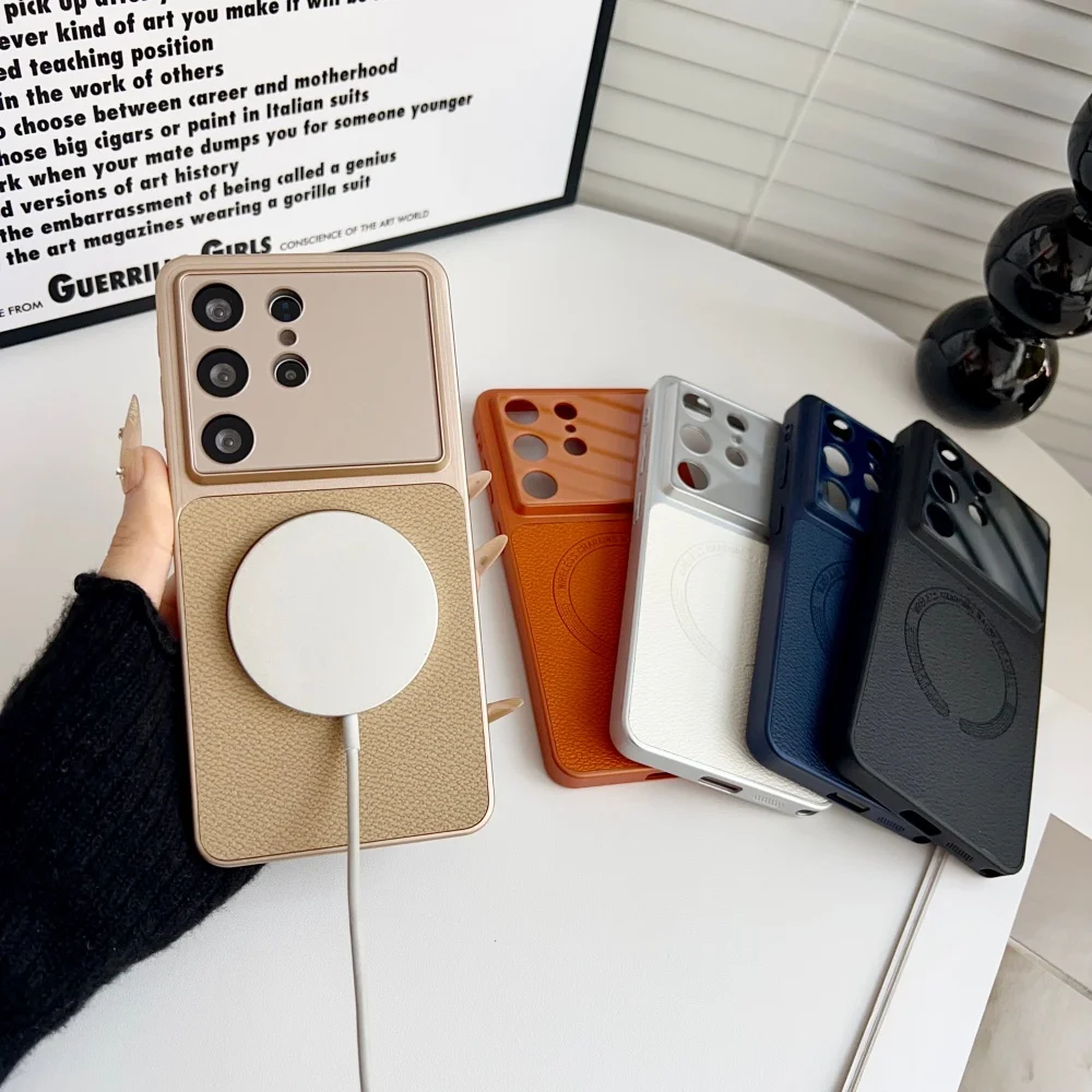 Premium Magnetic Leather Case with Large Camera Window - Shockproof Back Cover