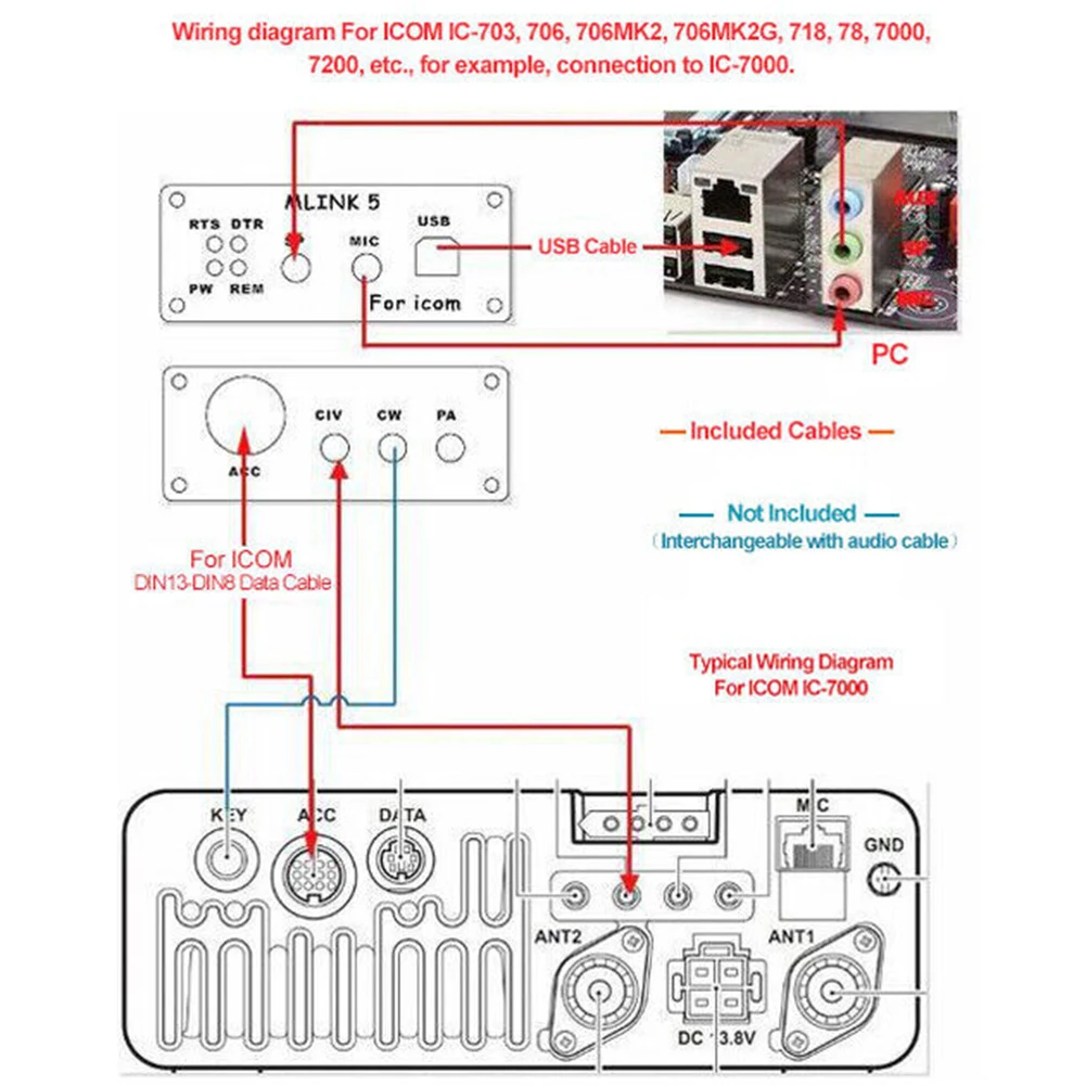 Ic 703, 706,706mk2,706mk2g,718, 78, 7000, 7200用のu5リンク