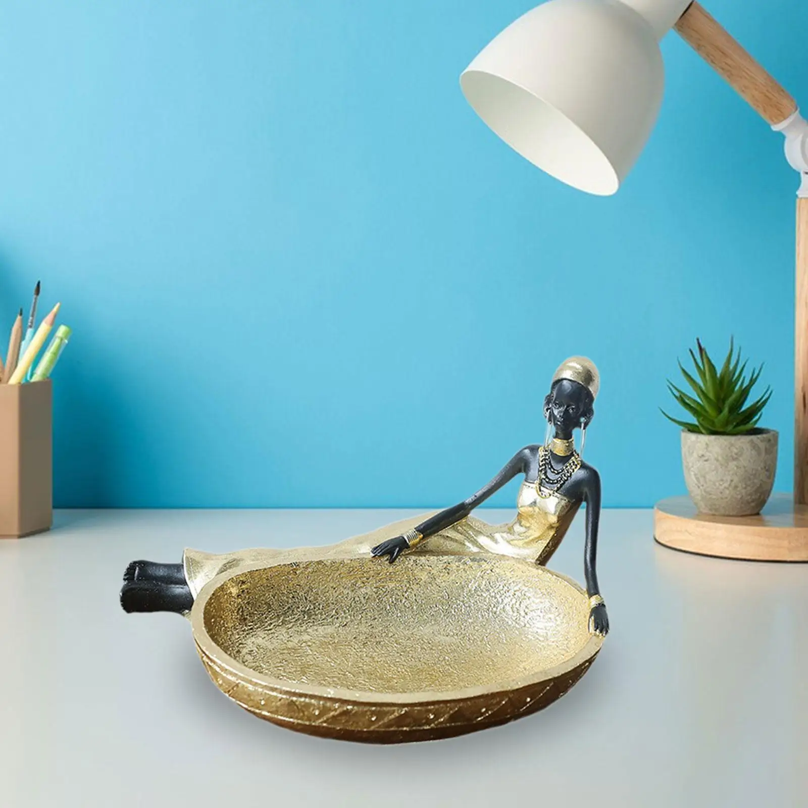 African Figurine Girl Statue with Serving Tray Multifunctional,Home Decoration,African Statue and Sculpture for Home Bedroom