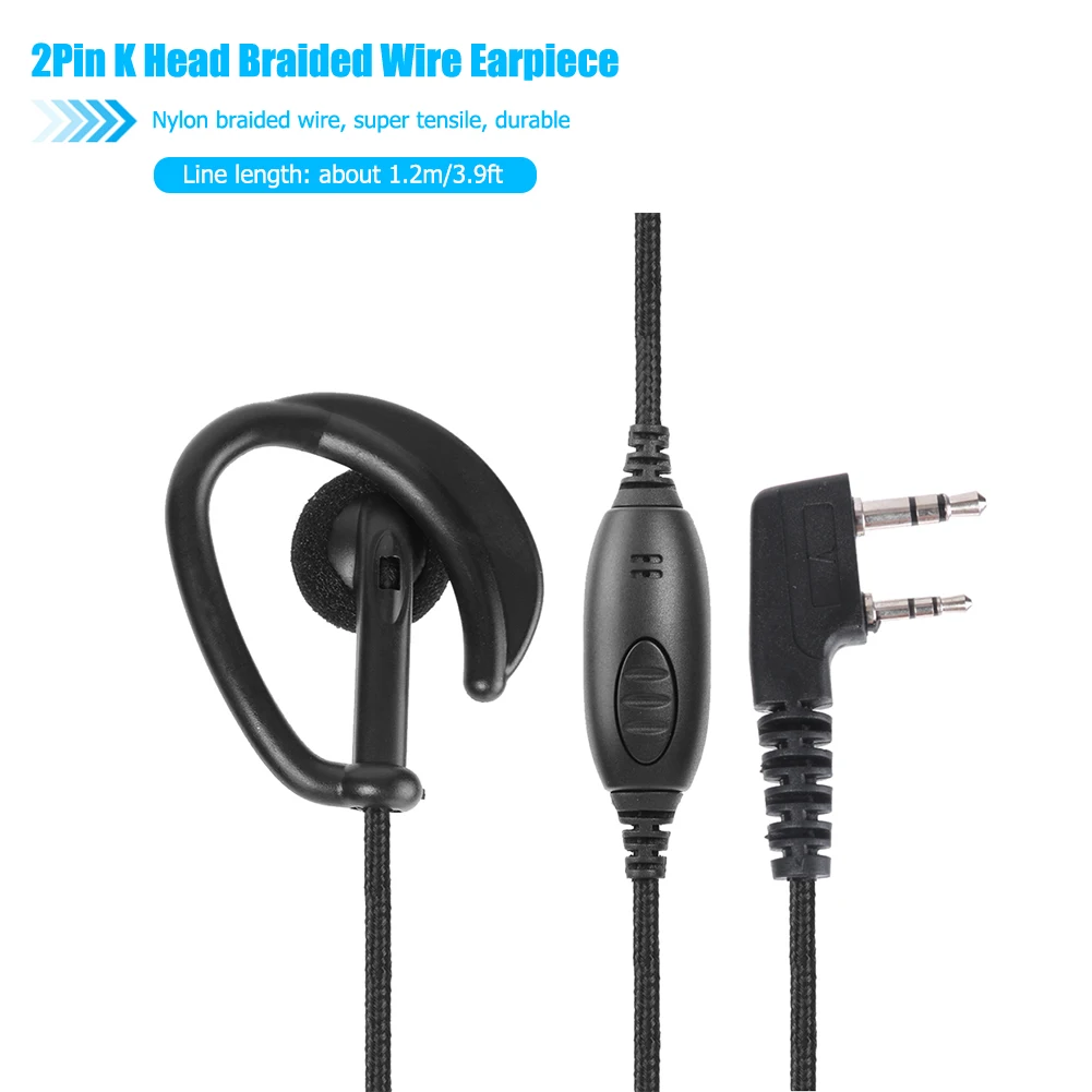 2핀 PTT 이어폰 켄우드용 조절 가능한 볼륨 나일론 와이어 이어훅 헤드폰