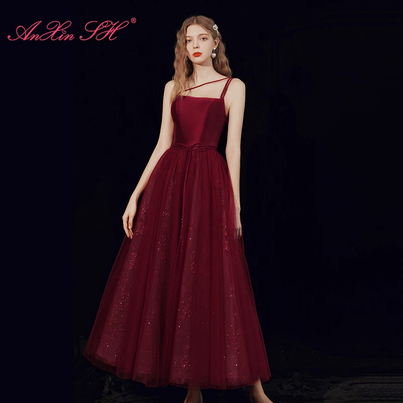 

Винтажное атласное и кружевное вечернее платье принцессы AnXin SH, винтажное вечернее платье с тонкими бретельками и маленьким бантом для невесты, ТРАПЕЦИЕВИДНОЕ вечернее платье