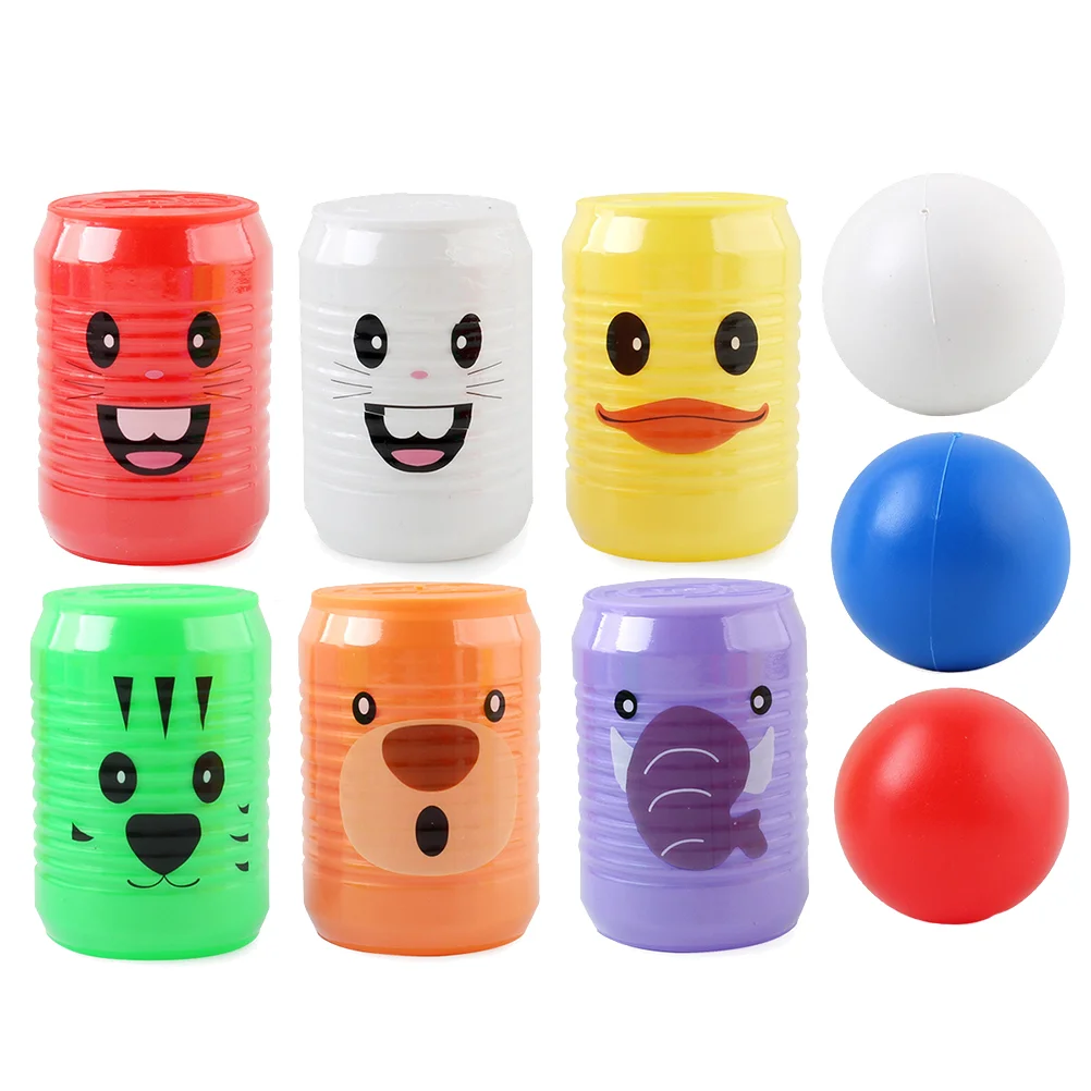 1 Set Can Shape Bowling Toys Cartoon Animal Pattern Digital Bowling Set Early Educational Interactive Toy Assorted Color (6Pcs