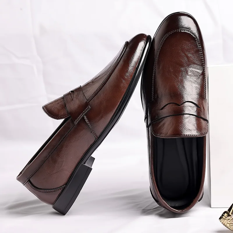 Fashion Men Slip on Dress Office Wedding Shoes Men Pointed Toe Dress Leather Shoes Luxury Italian Style Formal Party Shoes