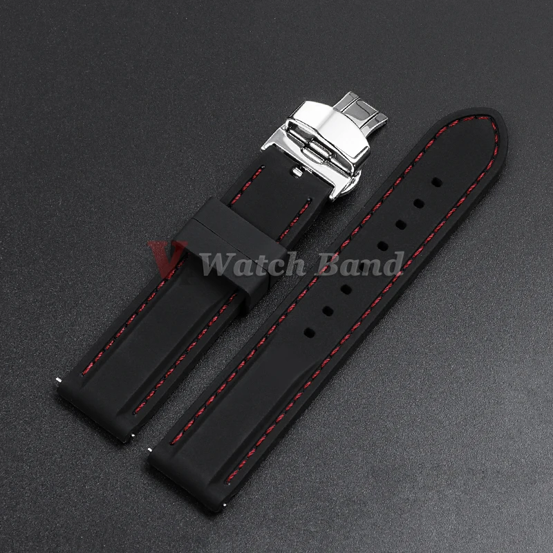 Sporty Waterproof Silicone Watch Band with Quick Release and Butterfly Buckle