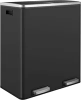 Dual Step Trash Can, 16 Gallon (30L) Stainless Steel Garbage Can with 2 Soft-Close Lid and 2 Removable Inner Wastebasket, Bin 1