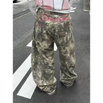 ZHIZOU Women Gothic Baggy Y2k Jeans American 2000s Style Embroidery Jean Pants Vintage Harajuku Oversize Denim Trousers Autumn 1