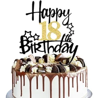 2pcs Happy 18th Birthday Cake Topper Black Gold 18 Anniversary Wedding Anniversary Party Pick 15 Fabulous.jpg