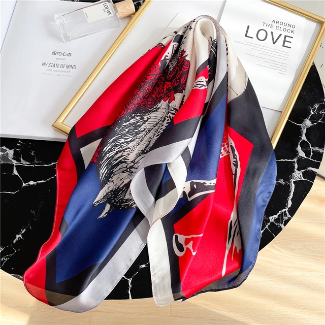 Silk Square Scarf Women Satin Bandana Print  Scarves Head Band Fashion Lady Hair Shawl and Wrap Female Neckerchief Hijab 2022 FJ70-352-1