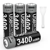 MATOV Li-ion AAA and AA Rechargeable Batteries USB Lithium-ion 3400mWh 1.5V AA Rechargeable Batteries+1100mWh 1.5V AAA Battery 2