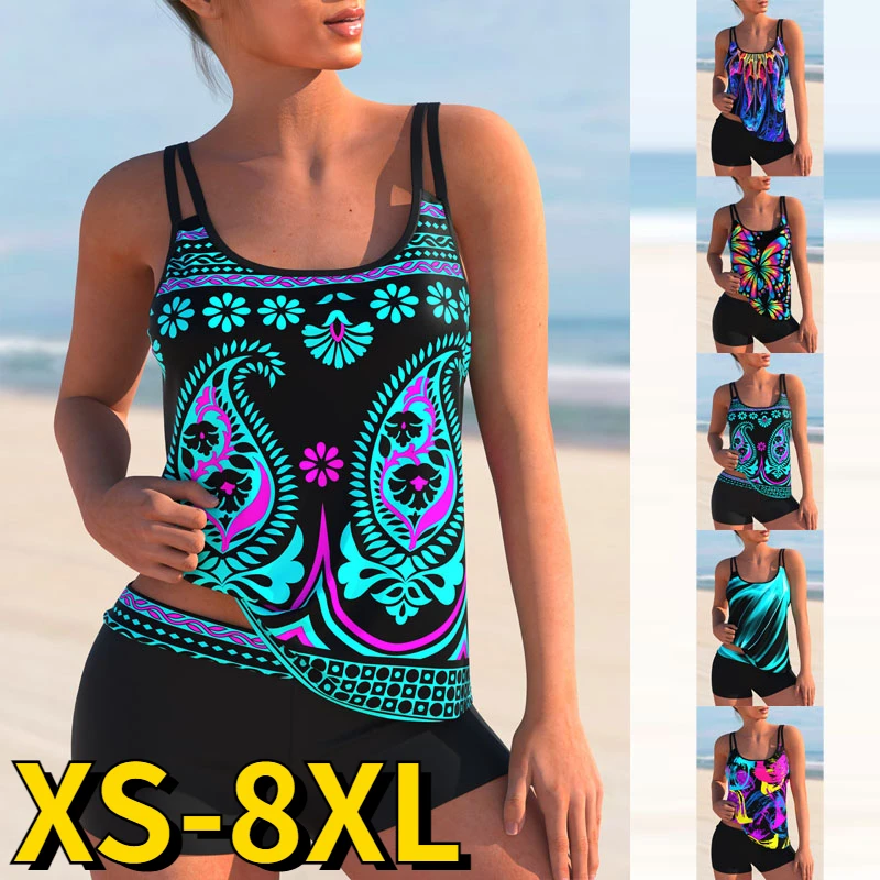 

Women Swimwear Swimsuit Bikini Set Bathing Suit Vintage Beach Wear Plus Size Summer Loose Tankini Abstract Printing Monokini