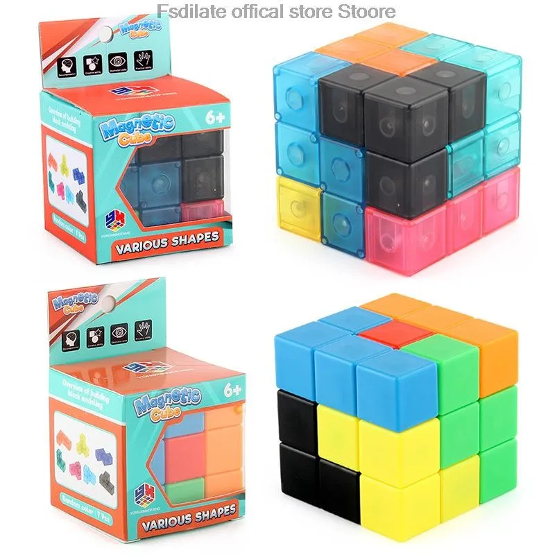 Magnetic building block cube removable intelligence cube fidegt toys puzzle cube early education tool For kids gift