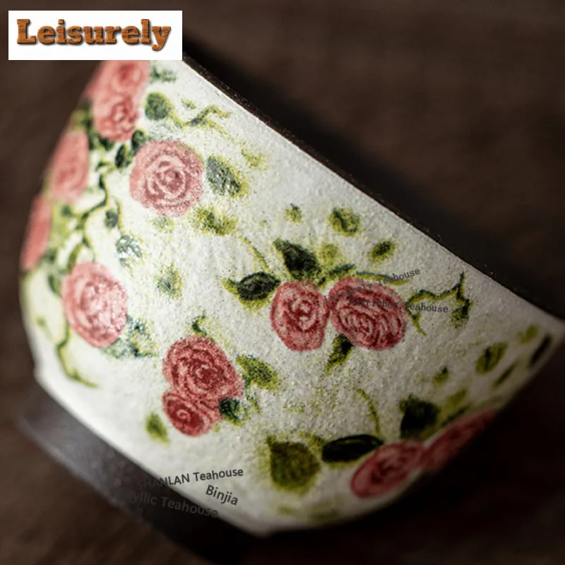 50ML Oil Painting Style Rose Flower Whisper Teacup Luxury Tea Bowl Tea Pair Tea-tasting Meditation Cup Chazhan Master Cups Cha
