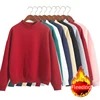 Christmas Fleece Half High Neck Long Sleeve Casual Top Woman Sweet Clothes Autumn Winter Youthful Solid Simple Pink Sweatshirts 1
