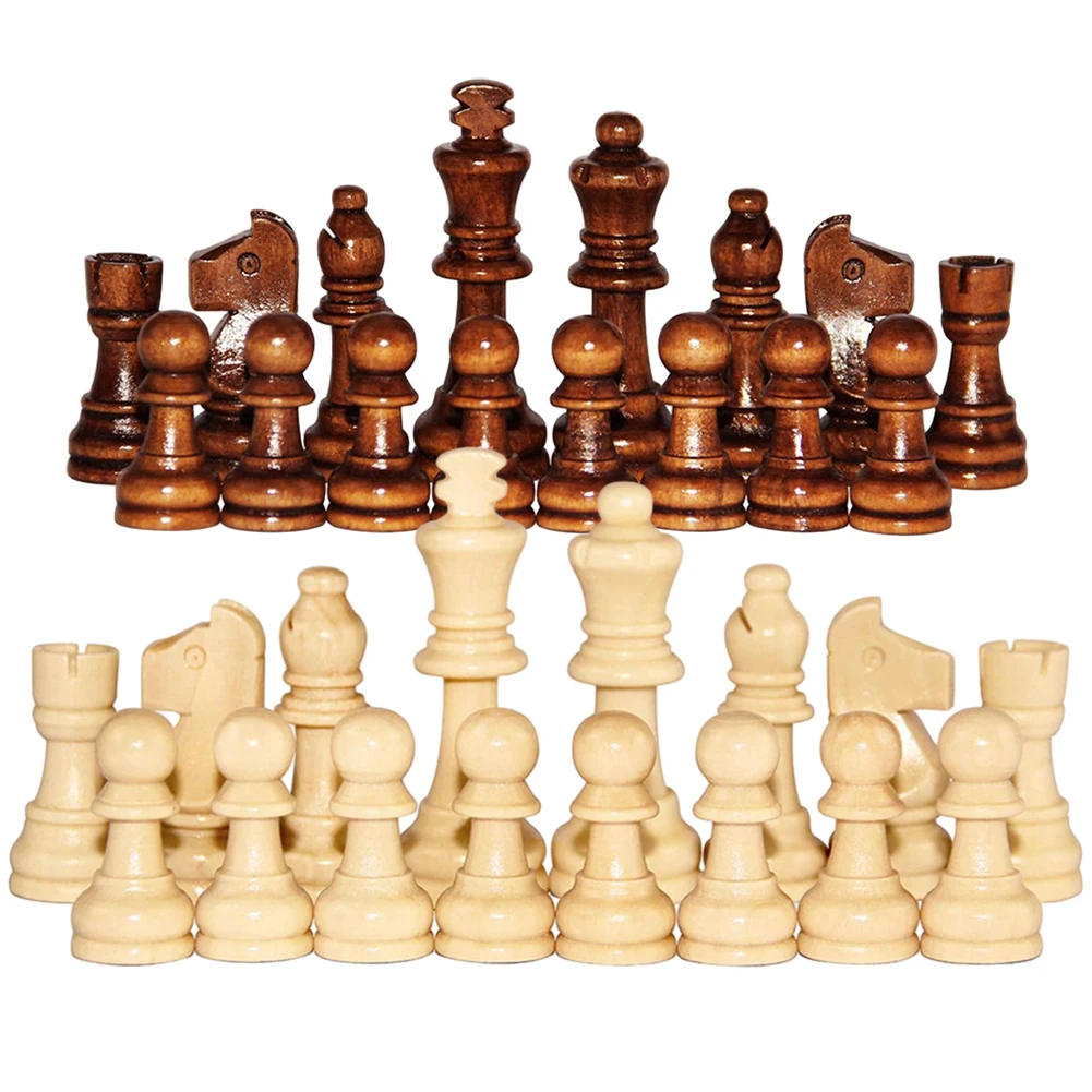 Wooden Chessmen Standard Tournamen Staunton 32PCS Checkers Chess Game Pawns Chess Pieces Only for Board Game