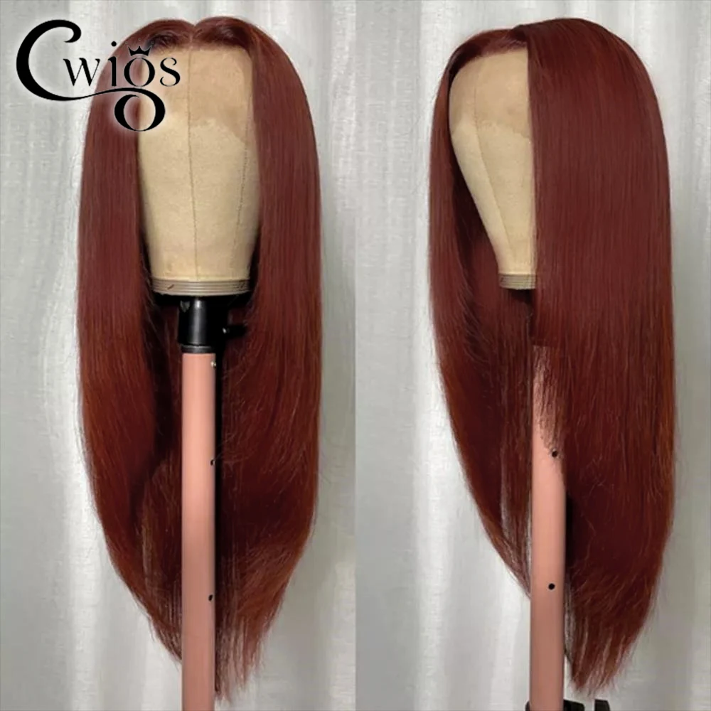 

Straight Red Brown Synthetic 13X4 Density 180% Front Lace Women's Two Sides Bang Wig Heat Resistant Party Queen Cosplay Daily