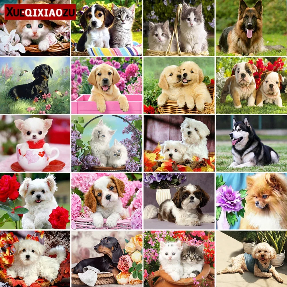 Diamond Painting Full Round Cat and Dog Animal DIY Embroidery Cross Stitch Kit Mosaic Handmade Gift Home Decoration