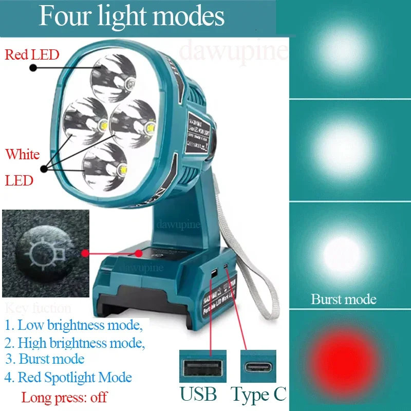 Outdoor Lighting Emergency Lamp Portable Foldable Flashlight LED Night Work Spotlight Torch for Makita 18V Li-ion Battery BL1830