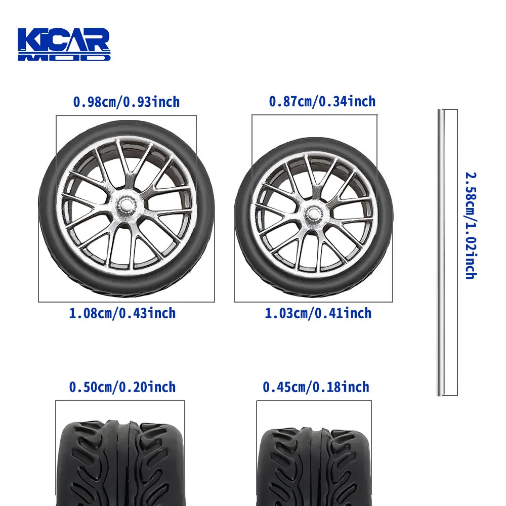 Kicarmod 1/64 레진 휠(고무 타이어 포함) 레이싱 스포츠카 모델용 업그레이드 교체 휠 세트(브레이크 디스크는 별도 구매)