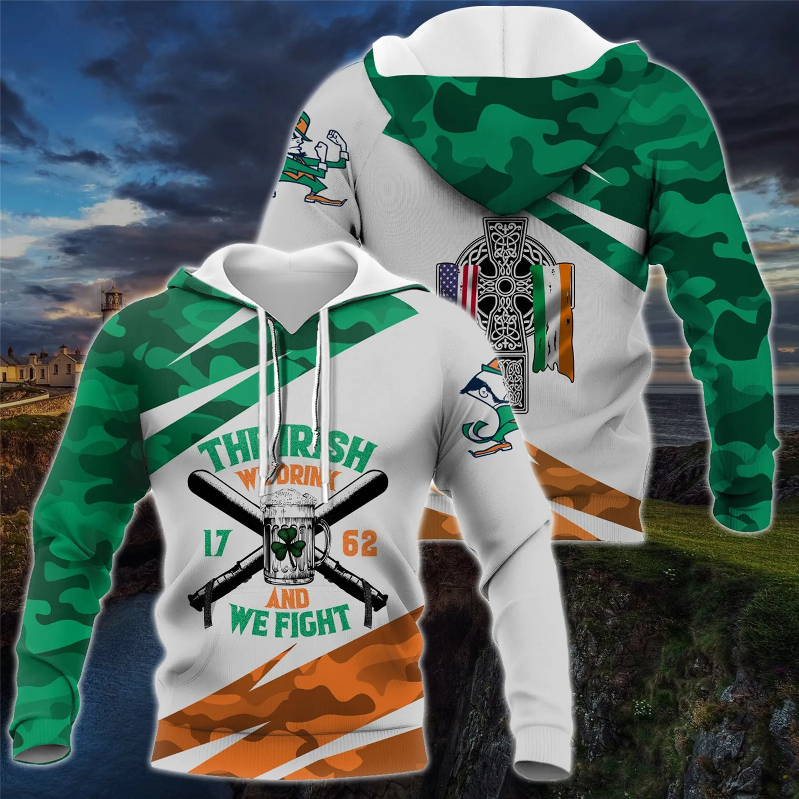 HX American By Birth Hoodies Irish By The Grace of Gods Printed Hoodie Fashion Swearshirts Coats Pullovers Tops Dropshipping