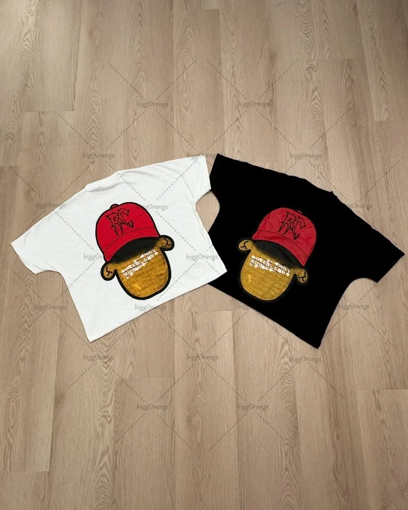 Y2K Street Hip-hop Fashion Loose Round Neck T-shirt Men Harajuku Retro Personality Print Casual Versatile Short-sleeved Women