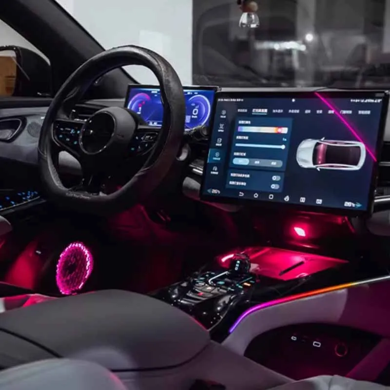 BYD 도장 EV 2022-2023 풀 컬러 스트리머 자동차 주변 조명, RGB 64 색 범용 LED 인테리어 히든 스트립 램프