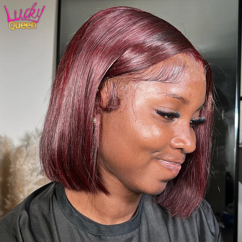 

99J Burgundy Short Bob Wig Pre Plucked with Baby Hair Human Hair Lace Front Wig Wine Red Transparent Lace 13X4 13X6 Frontal Wig