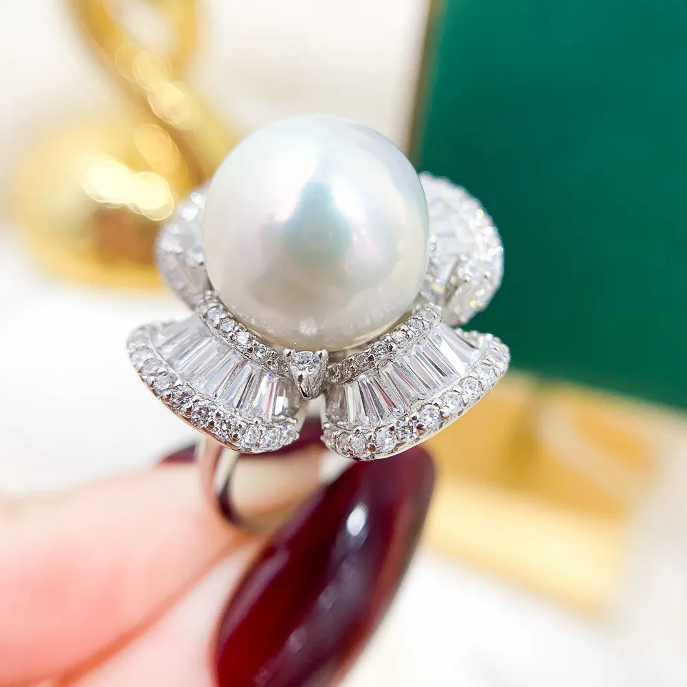 

DIY Pearl Small Accessories S925 Sterling Silver Jewelry Gold Ring Empty Fit 12-14mm Beads