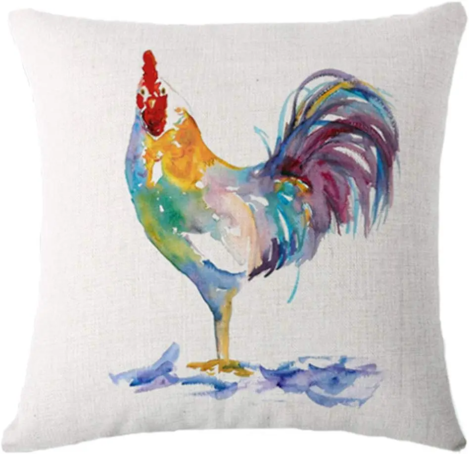 

Colorful Rooster Decorative Pillowcase Seat Cover Farmhouse Rooster Cotton Linen Home Decorative Pillowcase Seat Cover