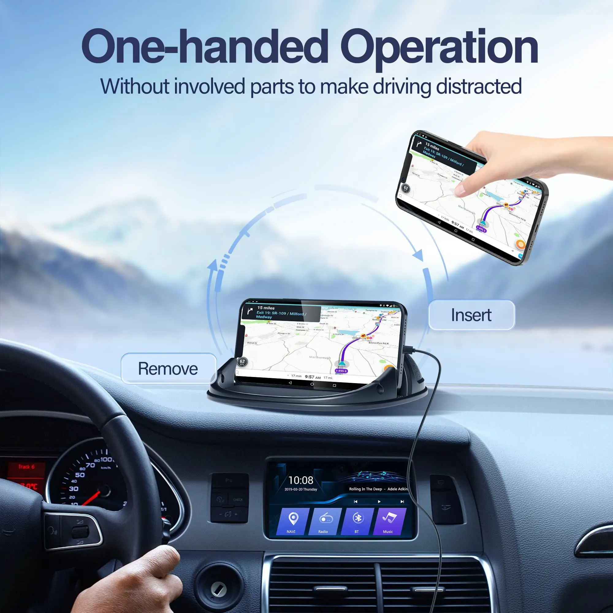 차량용 휴대폰 홀더, 대시보드용 실리콘 패드 매트, iPhone, , 안드로이드 및 GPS 장치용 미끄럼 방지 데스크 스탠드(검은색)