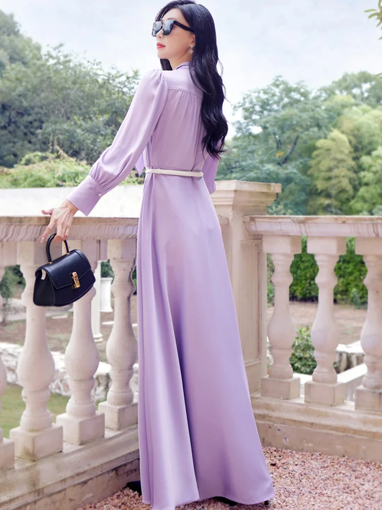 New Women Spring Autumn Ankle-Length Dress Fashion O-Neck Long Sleeve  Flowing Dress Elegant Chic Orange Overlength Dress - AliExpress 200000345