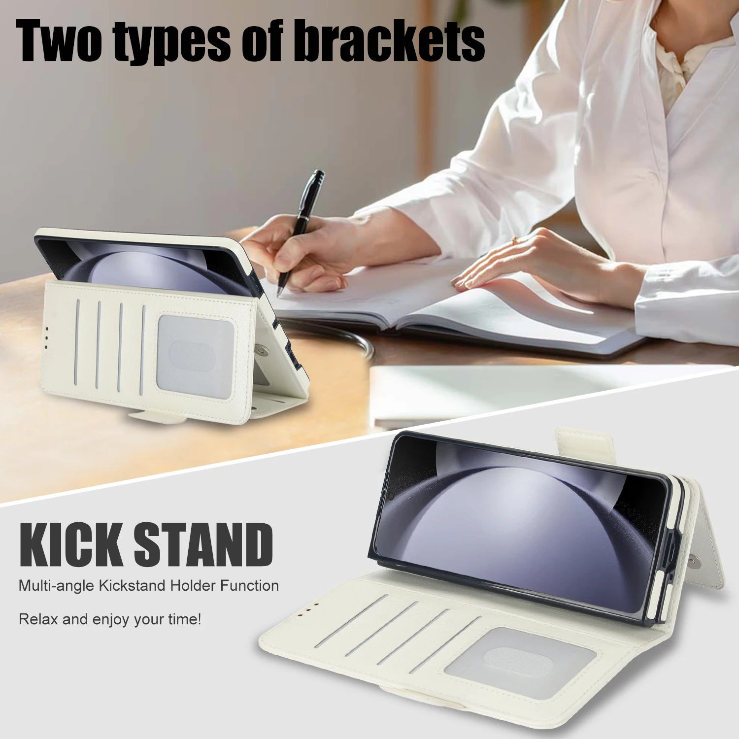 Premium PU Leather Wallet Case with Card Holder & Kickstand, Double Magnetic Clasp